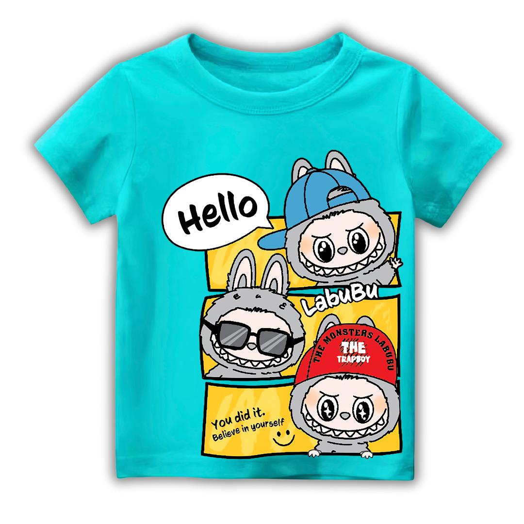

2025 Popular Children s T-shirt Cool LABUBU Printed Cartoon Style Round Neck Short Sleeved Cute Girl s Top 110