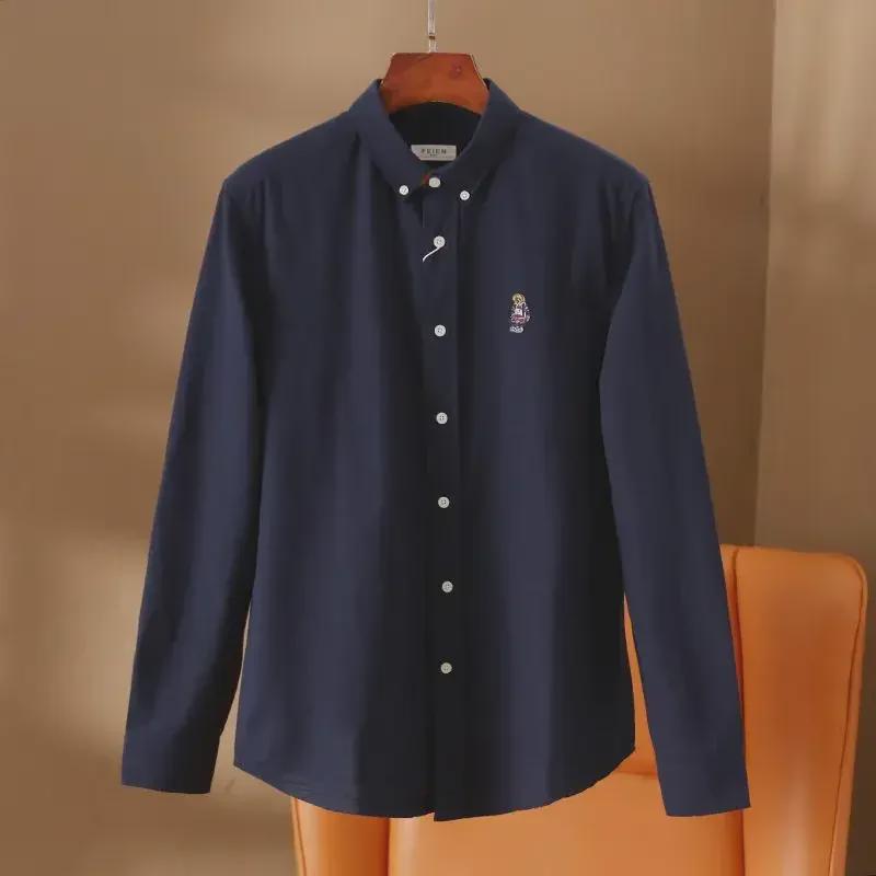 Oxford Beer Geborduurd Heren 100% Katoen Effen Lange Mouw Shirt - Originele Pasvorm voor Herfst & Winter