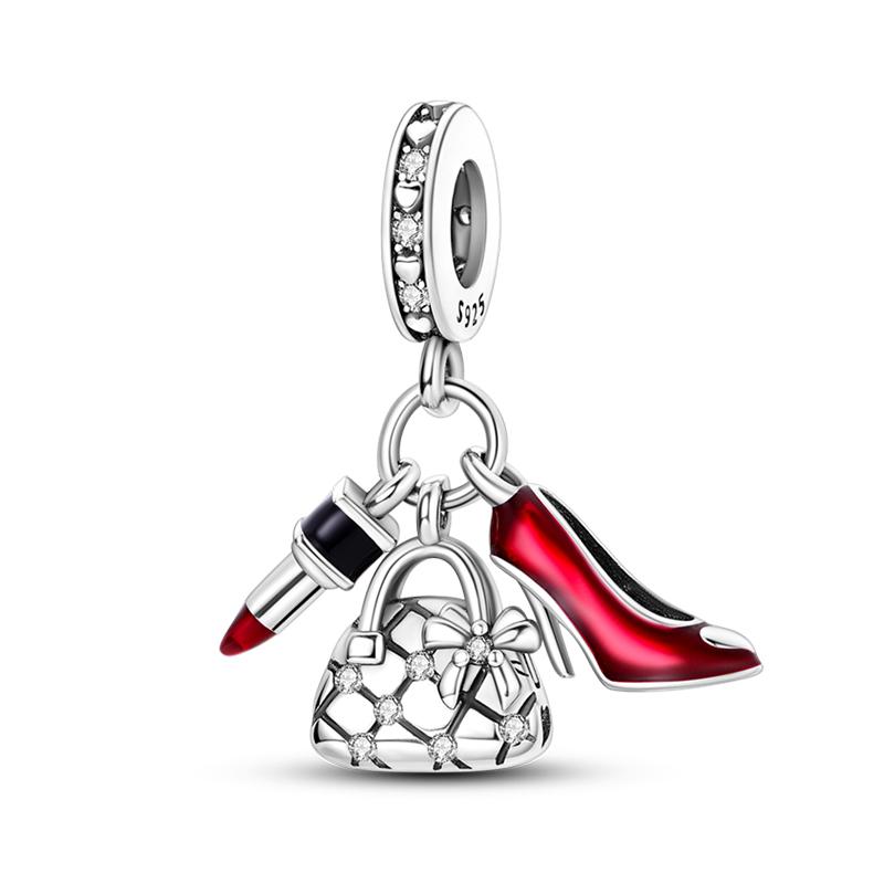 925 Silver Color Fashion High Heels Lipstick Camera Charms Bead Fit 3mm 925 Bracelets DIY Mother's Day Jewelry Gift
