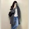 Korean Hooded Medium and Long Sweater Cardigan Women's Autumn and Winter Thickened Loose Outer Wear Lazy Style High-end Knitted Jacket