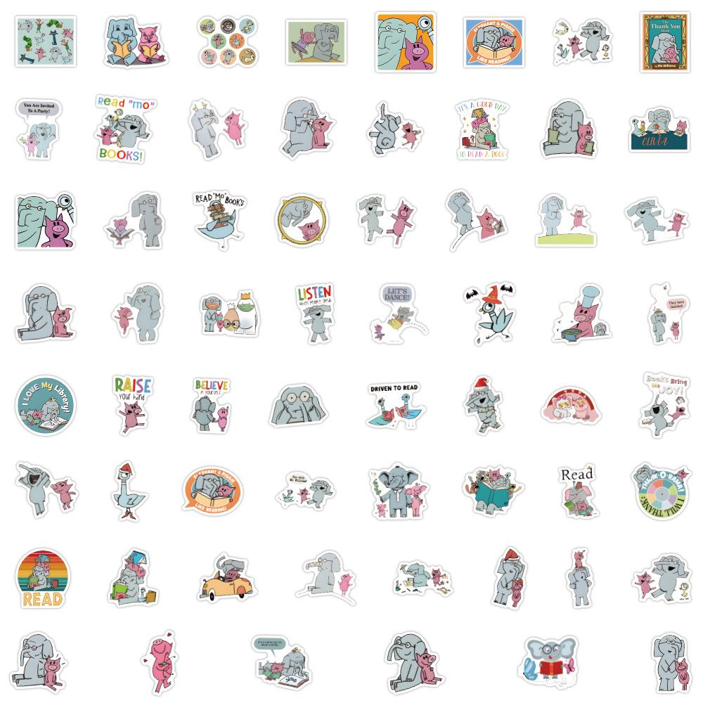 60 New Elephant and Piggie Graffiti Stickers Decorate Notebook Suitcase Cartoon Stickers
