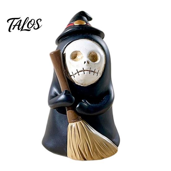 Gothic Style Birthday Gifts Halloween Ghost Figurine, Spooky Black Robe Statue, Cute Home Decor for Living Room Skull Resin Ornament Tabletop