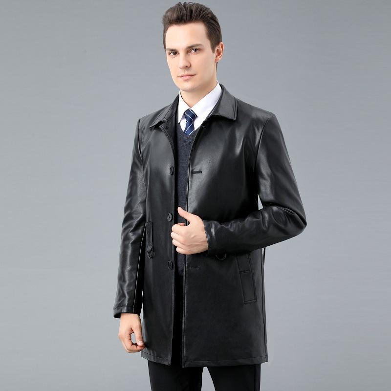 New Genuine Leather Jacket Men's Sheepskin Jacket Loose Large Size Plus Velvet Dad Leather Jacket Lapel Windbreaker