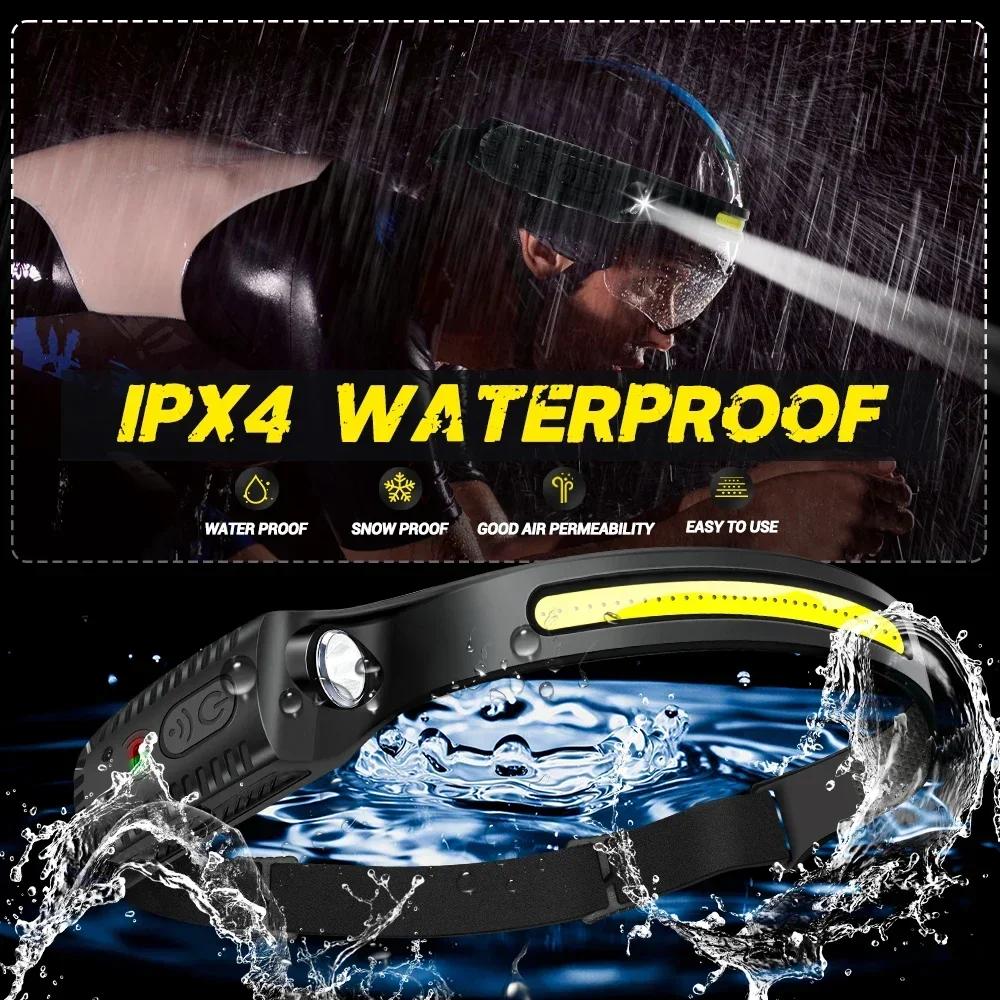 KDULIT Sensor LED Headlamp COB Wide Beam Wave Induction Head Lamp Built in Battery USB Rechargeable Fishing Headlight Lantern
