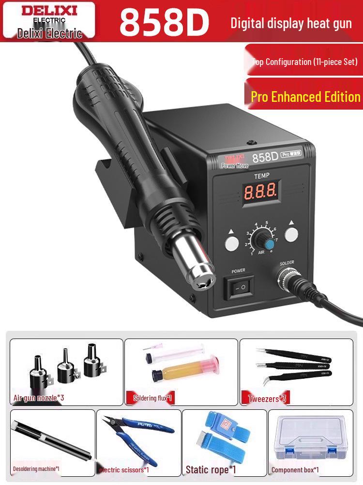 Delixi Electric 2-in-1 Soldering and Desoldering Station with Hot Air Gun and Worktable