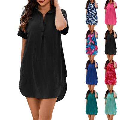 Women's Fashion Casual Short Sleeve Beach Loose Straight Dresses