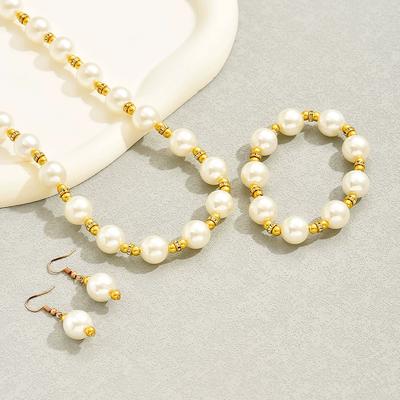 Earrings 1 Set of Necklace Multifunctional Plastic Imitation Pearl Collarbone Chain Set Bracelet Fashion Rhinestone Popular  Delicate Jewelry