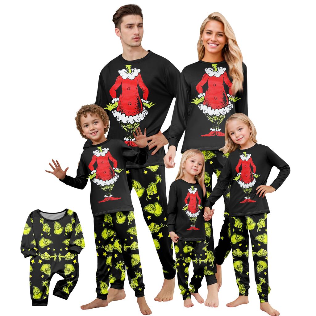 Print Cute Family Set Pajamas, Home Clothes, Family Set Long Sleeve Top Pants Set