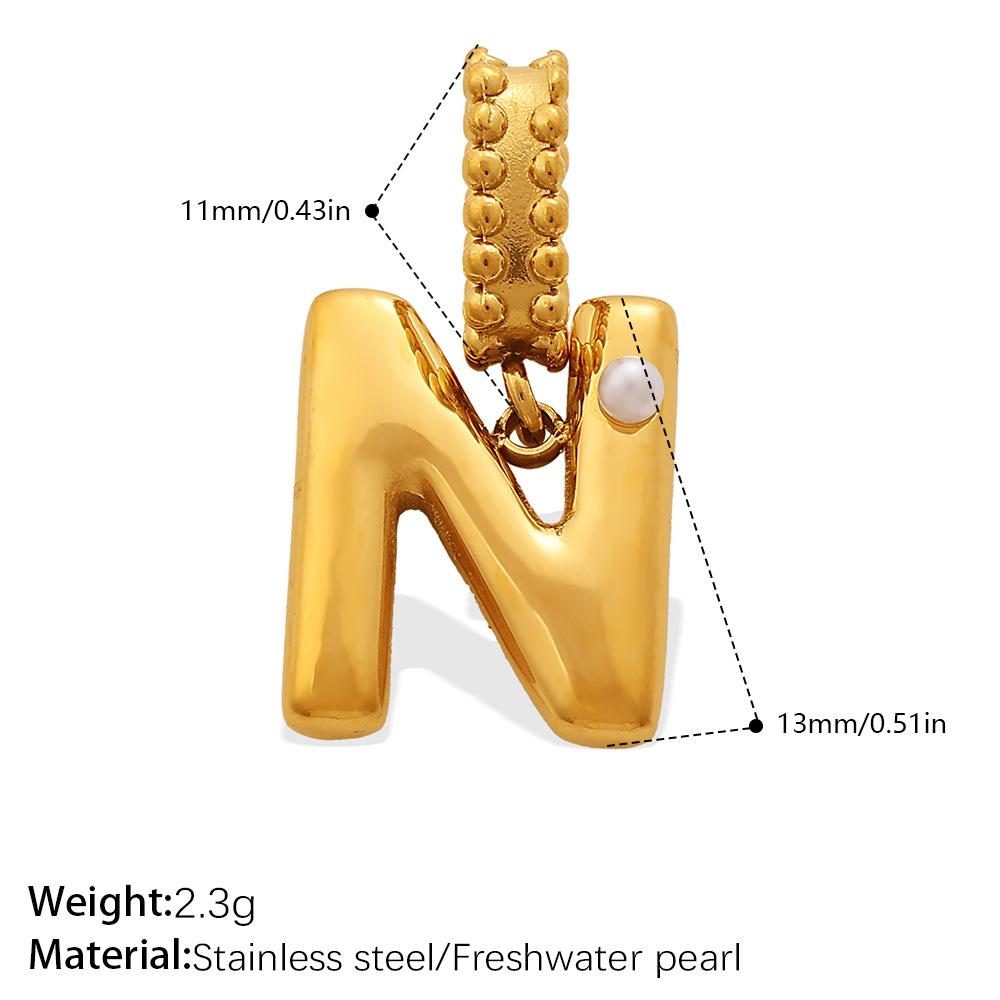 Fashion Personalized Bubble Three-Dimensional 26 English Pearl Letter Pendant Stainless Steel Gold-Plated Diy Accessories