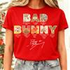 Camisetas Casuales de Algodón con Estampado de Bad Bunny para Adultos Mujeres Mangas Cortas