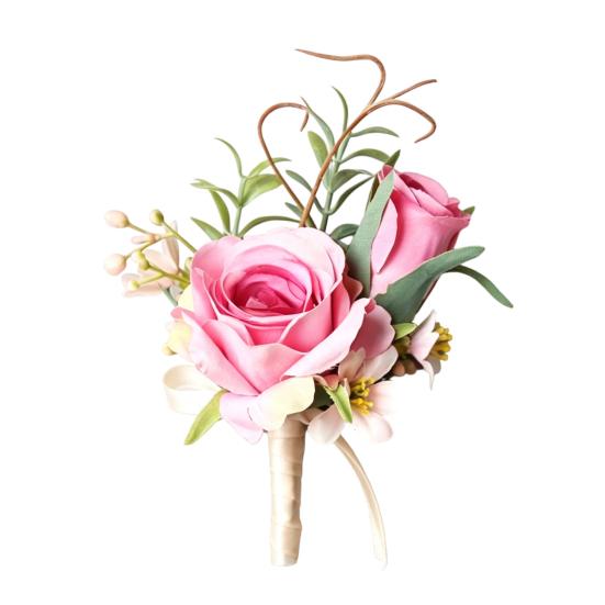 Yousheng White Rose Wedding Boutonniere, Elegant Wrist Corsage, European Style Silk Flower for Bride Groom Bridesmaid Groomsman Parents