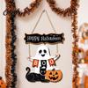 Holiday Party Supplies Halloween Wooden Hanging Sign, Rustic Ghost Bat Black Cat Witch Hat Wall Decor, Balcony Window Decor Spooky Pendant with