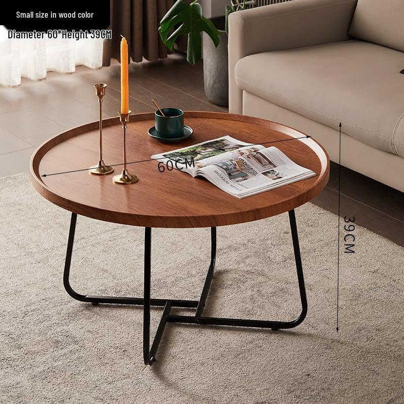 Nordic Modern Minimalist Round Solid Wood & Iron Coffee Table for Living Room or Small Apartment