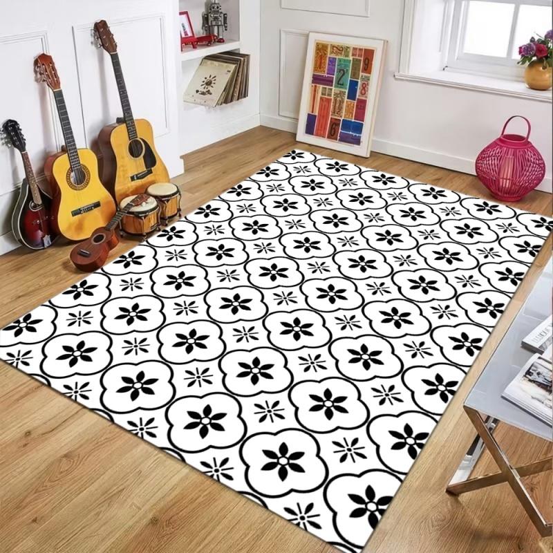 Retro Minimalist Brown Navy Geometric Tile Area Rug Non-Slip Floor Mat for Living Room Bedroom Mid-Century Modern Home Decor