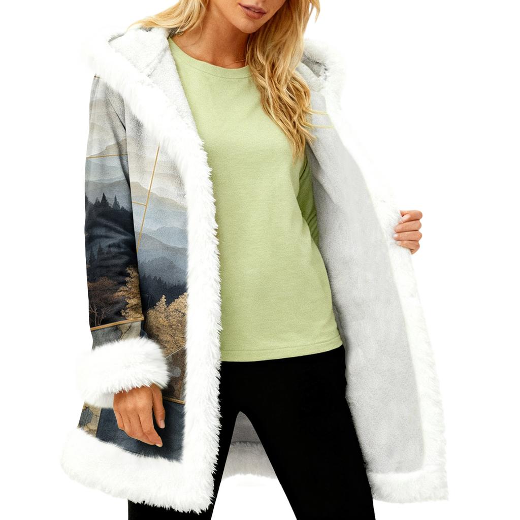 Unisex Casual And Fashionable Plush Collar Hooded Long Sleeved Floral Gradient Printing Jacket