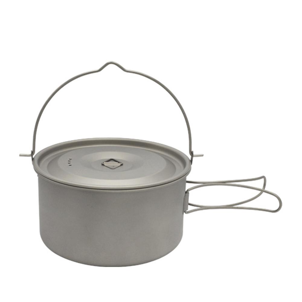 1.8L/3L Titanium Pot Ultralight Hanging Pot with Lid and Foldable Handle Outdoor Camping Hiking