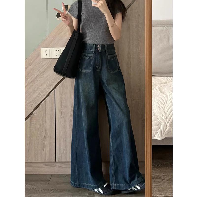 High-Waisted Plus Size Velvet Wide-Leg Jeans for Autumn/Winter