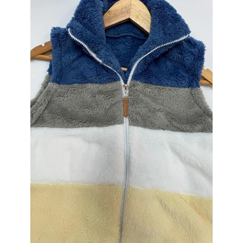 Women S Fashion Plush Stand Collar Sleeveless Zipper Lightweight Vest With Pockets