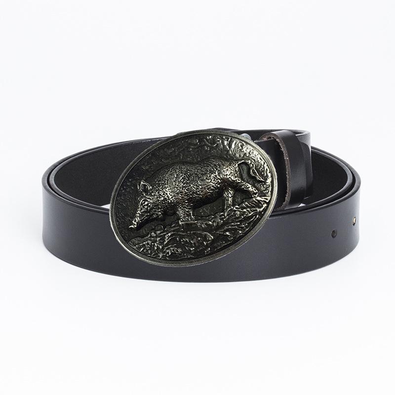 Men's Retro Cowhide Belt with Smooth Buckle - Korean Style, Trendy and Simple Wide Waistband.