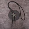 Classical Braided Leather Cord Bolo Tie with Metal Star Turquoises Pendant Western Vintage Necktie Shirt Collar Necklace