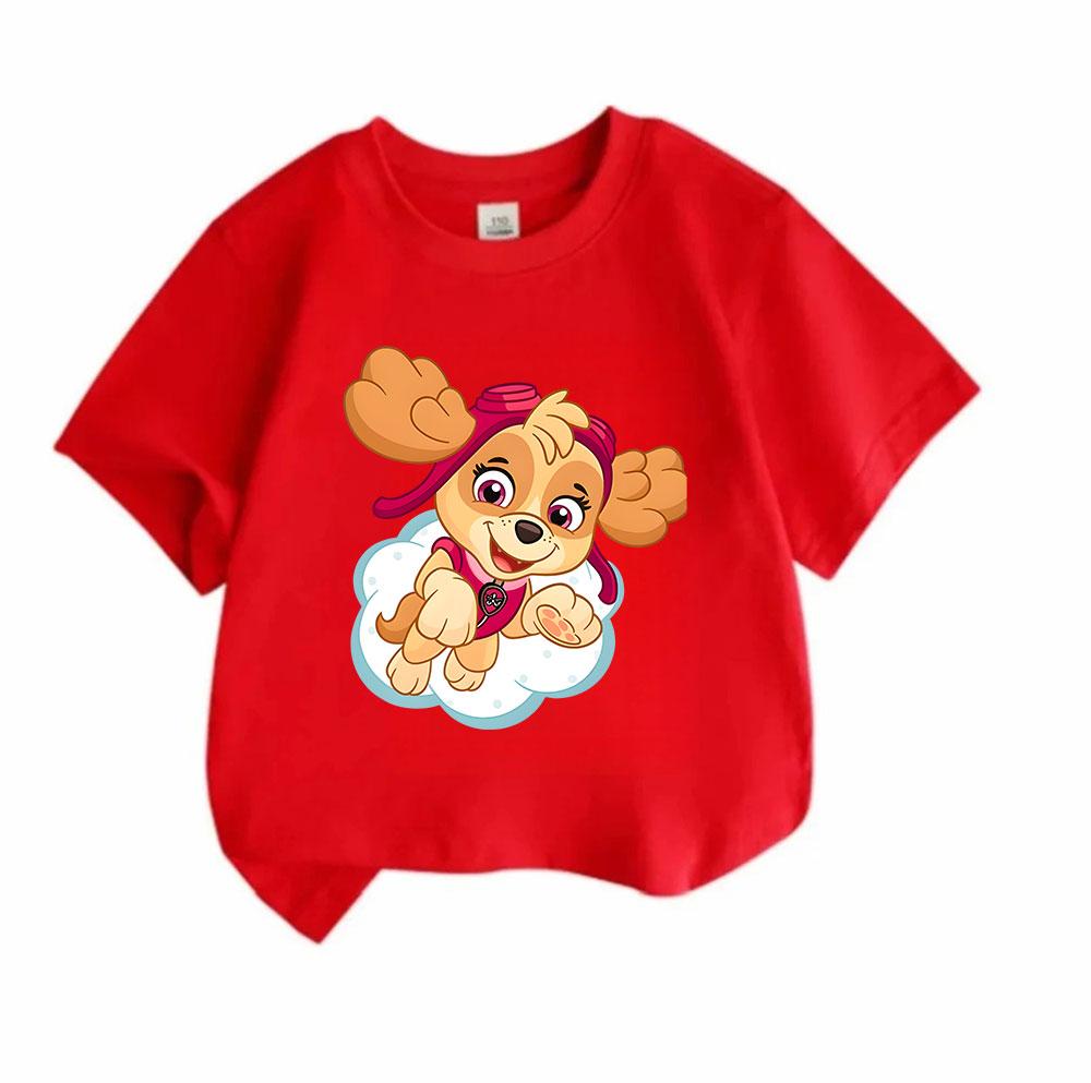 Kids Boys Girls 100% Cotton Crew Neck Short Sleeve T-Shirt, Adorable Flying Cartoon Puppy Print Casual Soft Summer Tee for Little Children Daily Wear