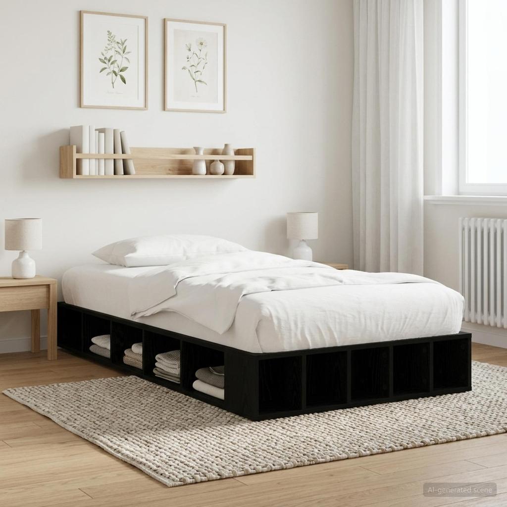 Bed Frame with Storage and Shelf Black Oak 80 X 200 Cm