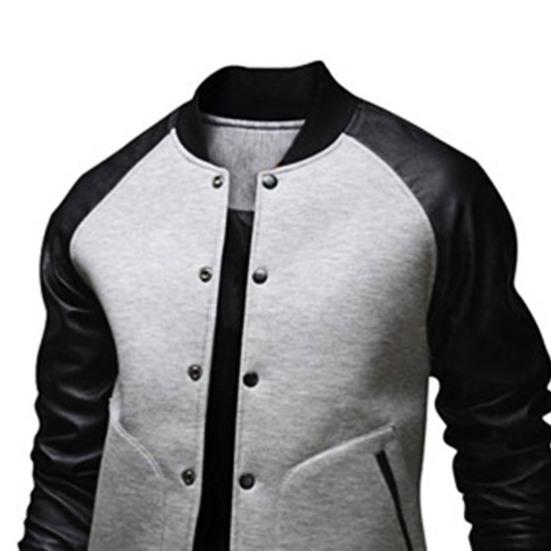 Perchero para Abrigos de Hombre Cuello Alto Colores Contrastantes Bolsillos Grandes Patchwork Informal Chaqueta de Béisbol para Uso Diario