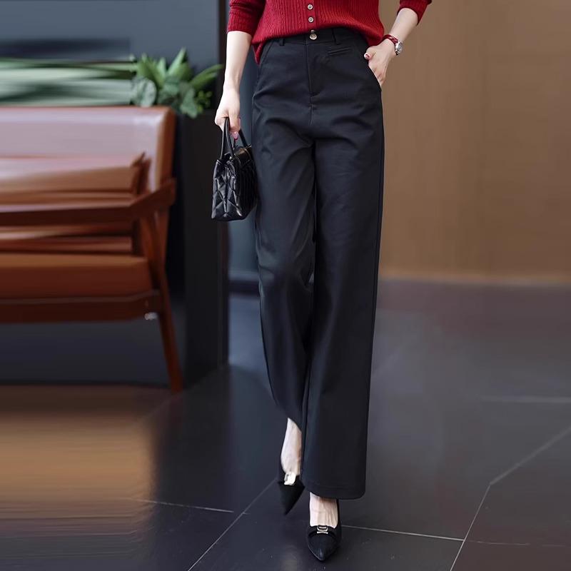 Women's Fashion Navy Blue Wide-Leg Pants - Slimming, Draping Style for Spring/Summer 2025