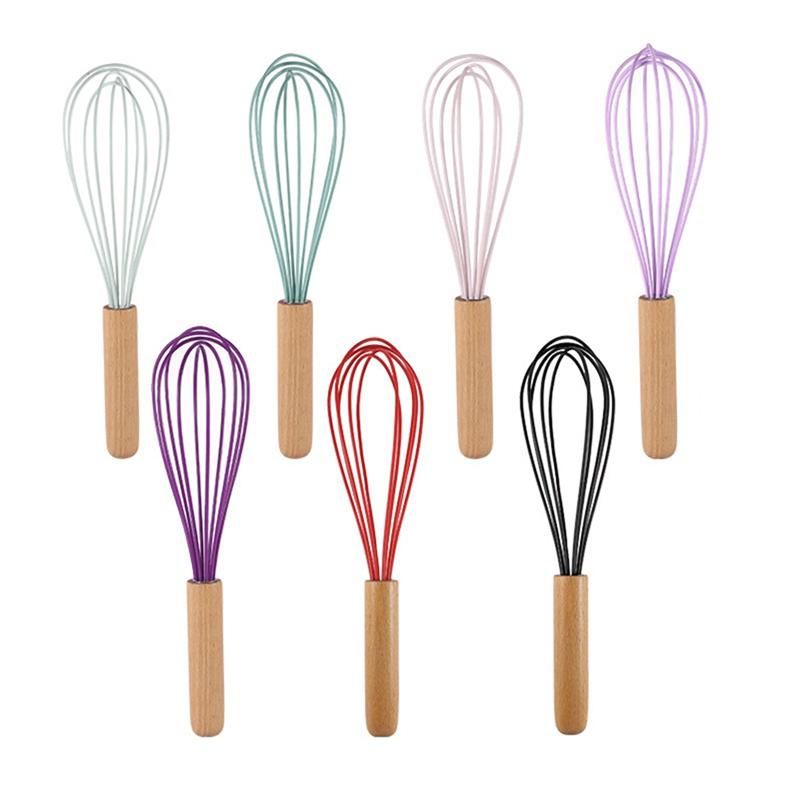 M-Modern-7PCS Silicone Whisk Wooden Handle Manual Kitchen Whisks For Cooking Classic Balloon Egg Beater Whisks