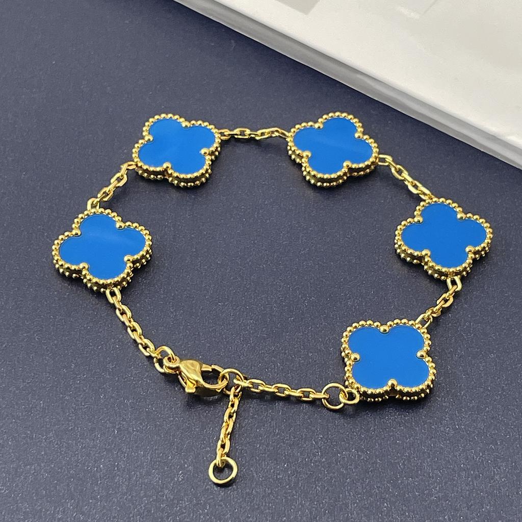 Wysokiej jakości bransoletka z czterolistną koniczyną 15 mm, szczęśliwe kwiaty, stal tytanowa, lekki luksus, trend, sieć, czerwona, poczucie wyższej klasy, nie traci koloru, bransoletka damska