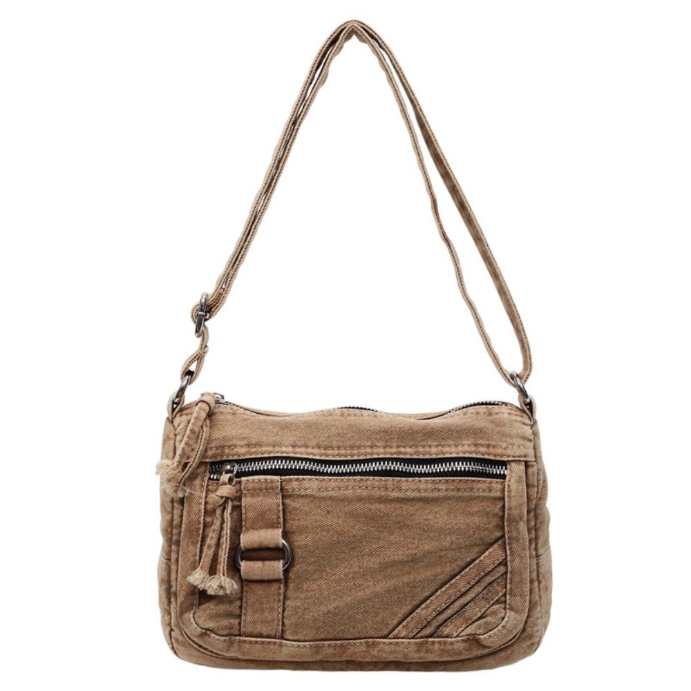 

Casual Y2K Denim Canvas Bag Street Style Large Capacity Vintage Handbag Solid Color Shopping Bag Solid Crossbody Bag Streetwear коричневый