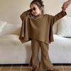 Set Bambini Primavera Autunno Ragazze Tinta Unita Largo Girocollo Mantella Top Pantaloni a Zampa Set 2 Pezzi Set Bambini