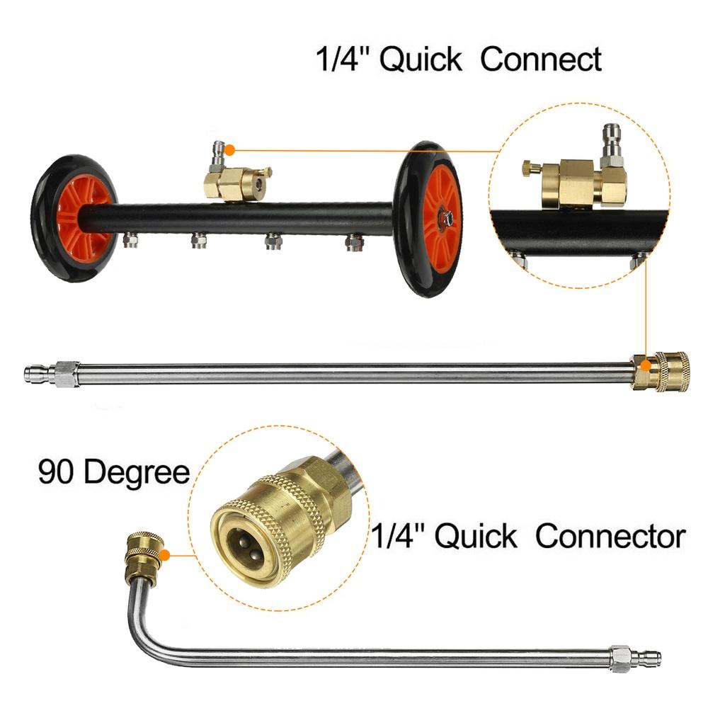 2in1 Road Bars and 90 Degree Bar High Pressure Car Chassis Washer Brush Ground Cleaning Floor Washing Wheel with 2 Straight
