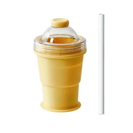 Ice Ball Maker Cup 2-in-1 Collapsible Silicone Ice Hockey Cup with Straw And Lid Foldable Easy Demolding Sphere Ice Cubes for Whiskey Cocktails