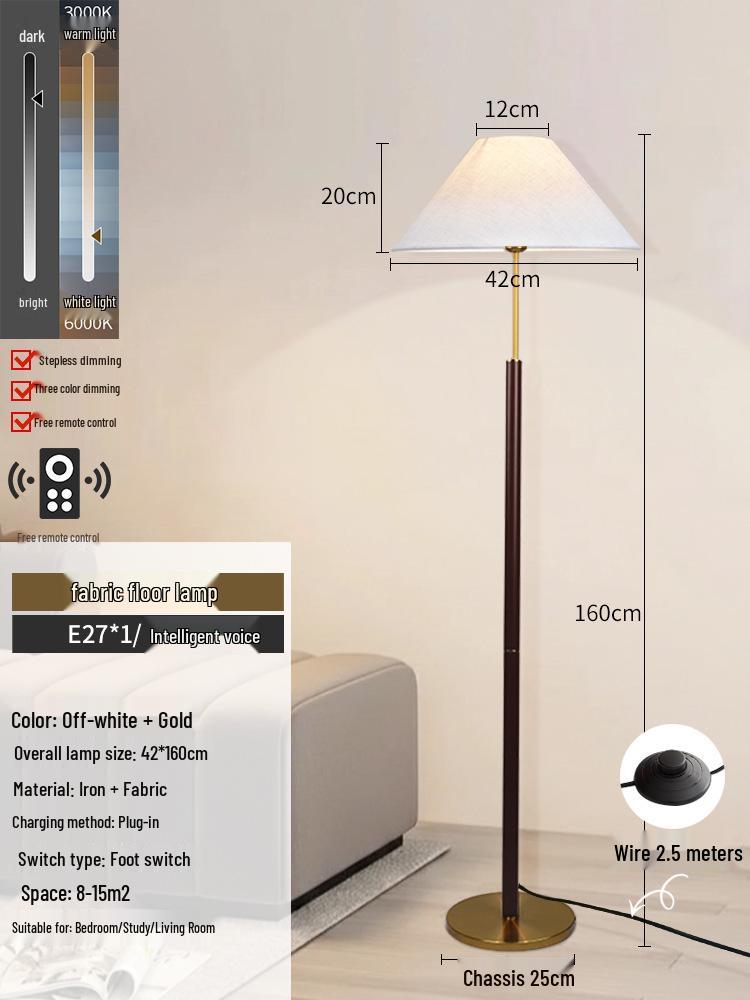 Modern Minimalist Floor Lamp: High-End Fabric Standing Light for Living Room, Study, or Bedroom.