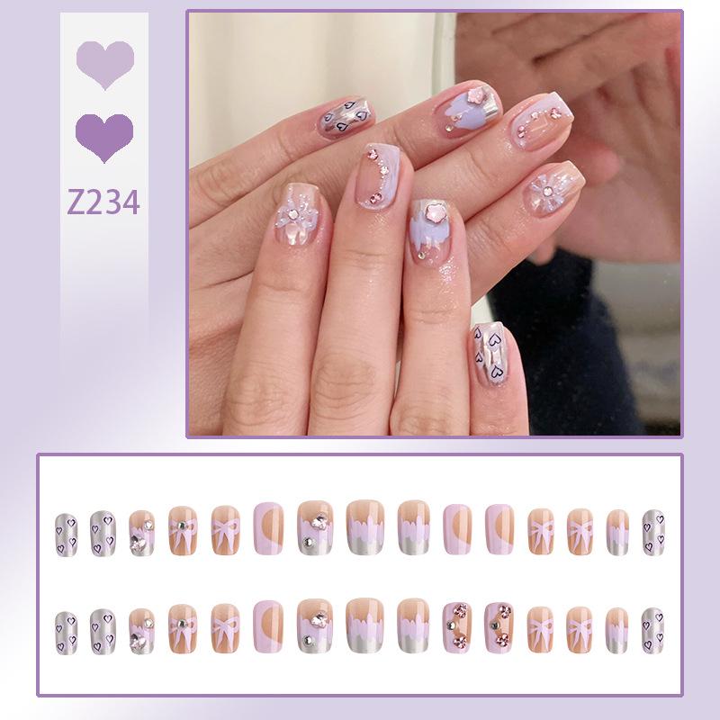 

Dreamy Purple Butterfly Graffiti Handmade Nail Art Tips Glue Pack