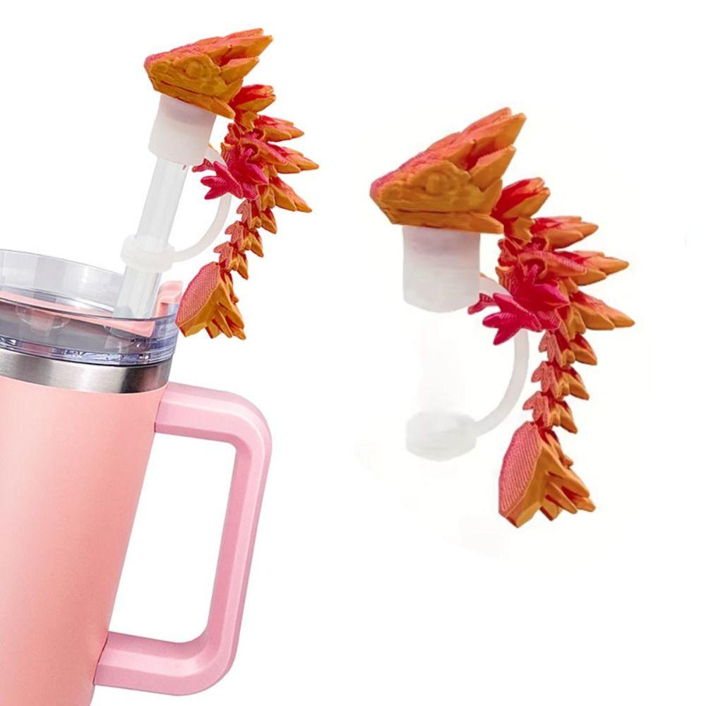 2Pcs Laser Gradient Color Dragon Straw Cover Silicone Straw Plug Straw Topper  Boys Gift
