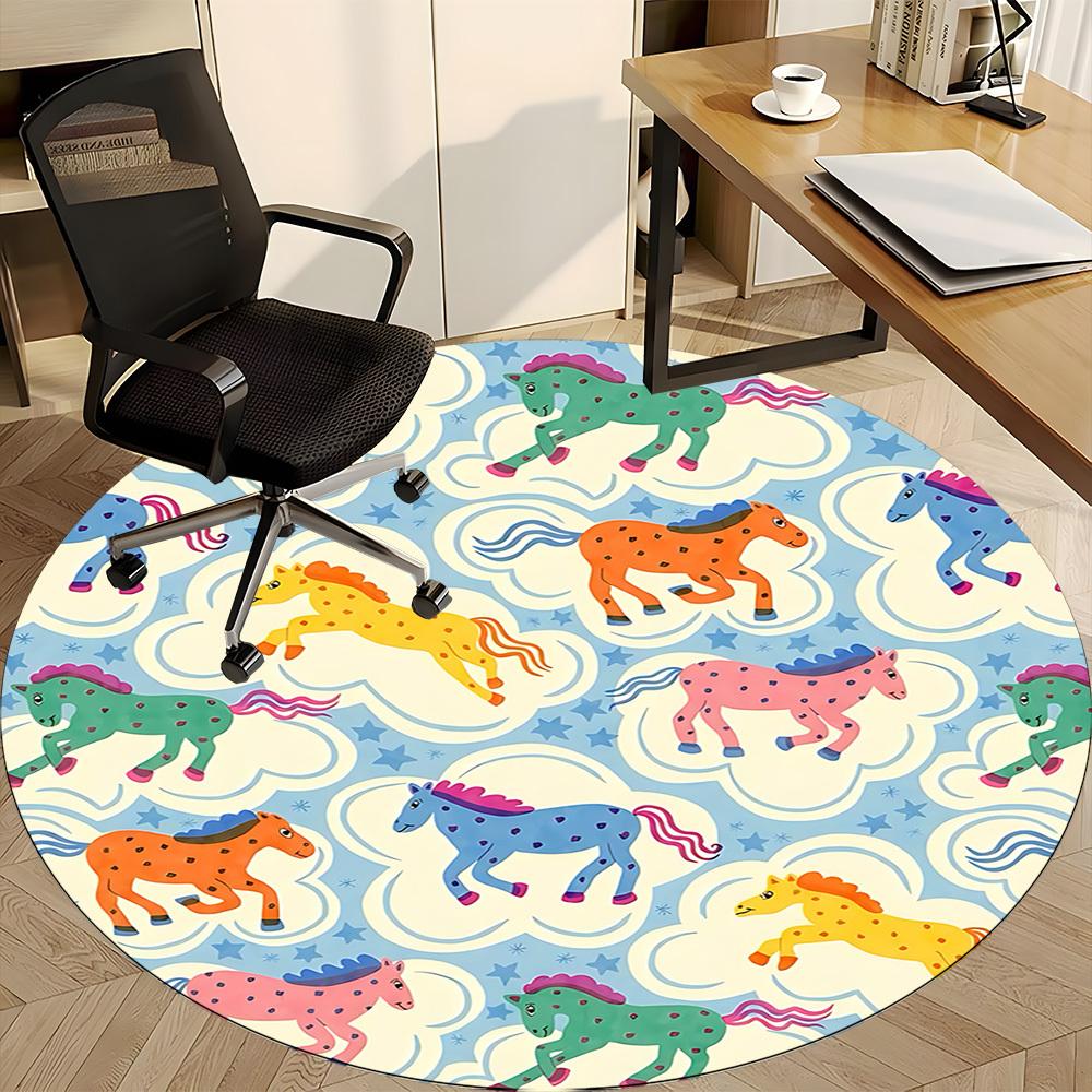 1pc Horse Cloud Office Round Area Rug, Under Office Chairs Bedroom Living Room Home Decor, Room Deco