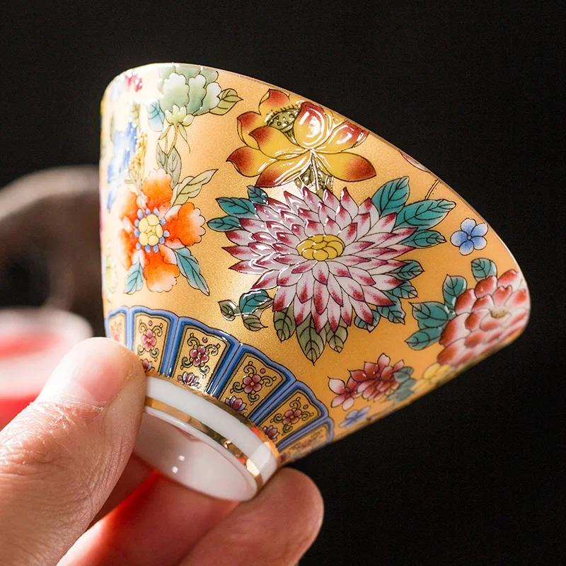 Chinese Style Enamel Ceramic Tea Set Teacup Hand Painted Teacup Household Master Cup Drinkware Supplies Home Decoration