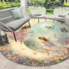 1pc Enchanted Fairy&Butterfly Round Floor Mat-Non-Slip Machine Washable 100% Polyester,Whimsical Floral Design for Living Room Bedroom Study