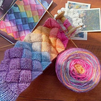 Rainbow Gradient DIY Hand-Woven Halo Cake Plush Cat Wool Ball for Baby