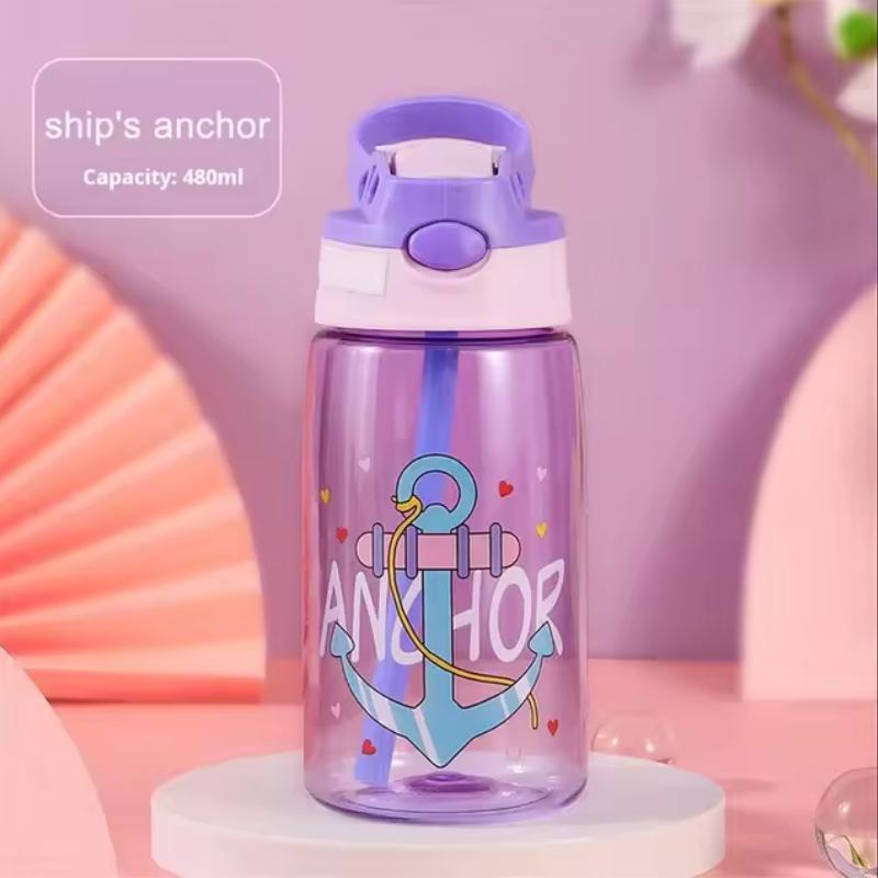 Cute Plastic Water Bottle with Straw, Portable Creative Cup for Men and Women, Includes Brush, Casual Style Drinkware