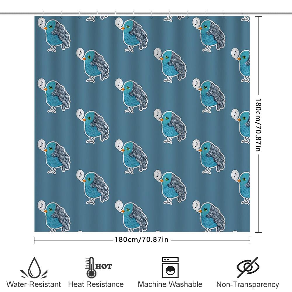Bathroom Shower Curtain Set Waterproof Farmhouse Coastal Blue Birds Pattern Decor Vintage Home Decor