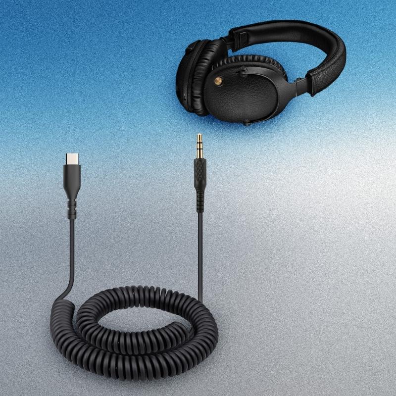 Durability Coiled Audios Cable Type C To 3.5mm Headsets Wire High Fidelitys Sound Spirals Design for Monitor Major Headphones