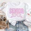 Cartoon Rundhals Damen T-Shirt Rosa Schmetterling Straßenmuster Damen Kurzarm Modisches Sommer Süßes Cartoon T-Shirt