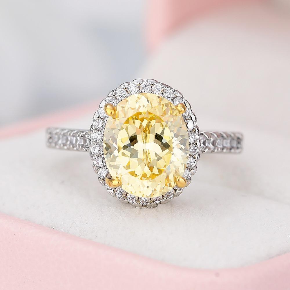 Women Jewelry Set 2ct Oval Pigeon Egg Diamond Ring High Carbon Ice Cut Earrings Yellow Diamond Pendant Necklace