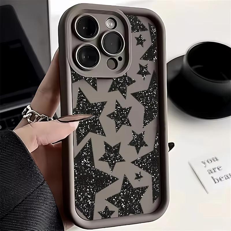 

Luxury Black Star Pattern Phone Case For iPhone 17 Pro Max 16 15 Pro 14 13 Mini 12 11 XR XS 17Air 16 Plus Soft Silicone Cover iPhone 12 Pro Max