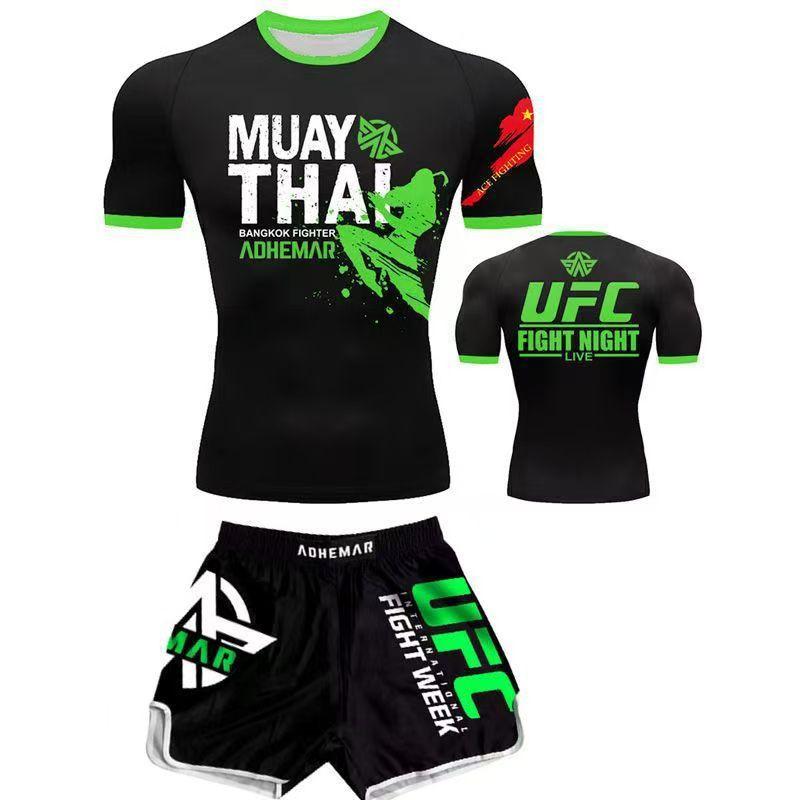 Set di Allenamento MMA Uniforme Muay Thai Maglietta Pantaloni Sport da Combattimento Fitness Palestra Allenamento