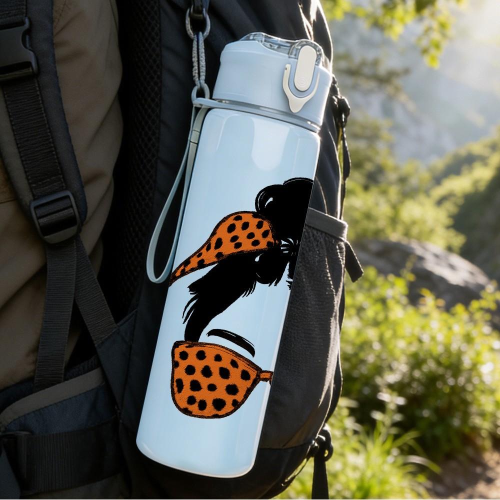 1PC Leopard Print Woman 750ml Color Plastic Sports Water Bottle Leakproof Flip Straw Lid Suitable for Sports Office Home Use