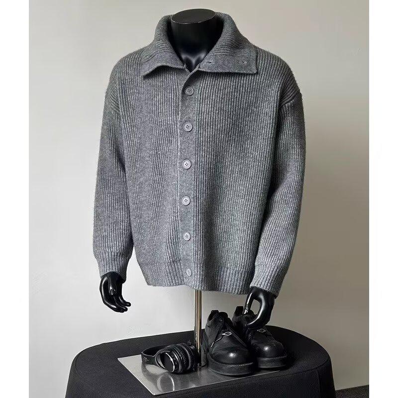Men's Korean Style Trendy Lapel Knit Cardigan Sweater - Autumn/Winter 2024 New Arrival, Hong Kong Style Ins Loose Outerwear